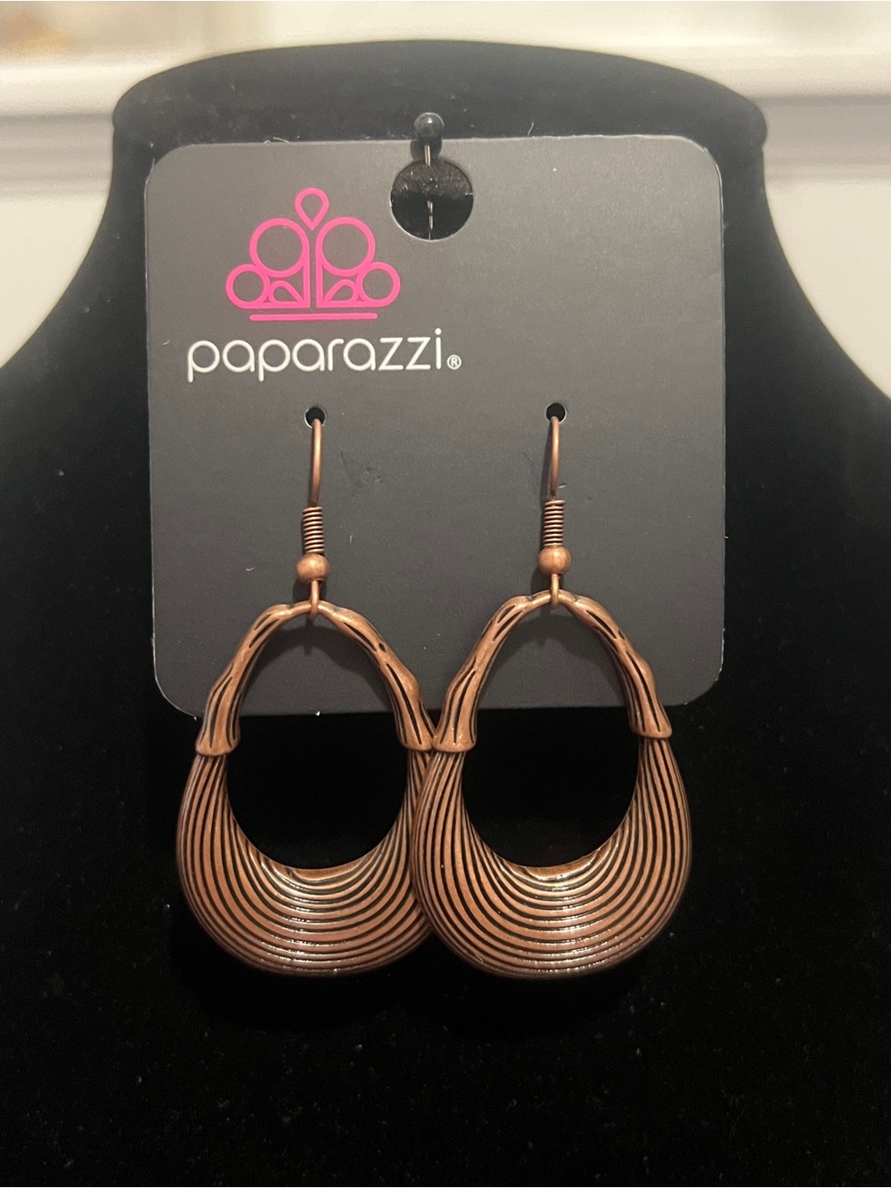 Paparazzi Copper-Tone Ribbed Teardrop Hoop Earrings